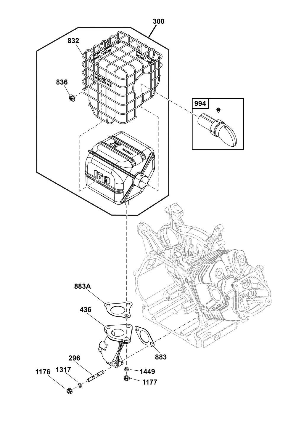 Exhaust Group Diagram and Parts List for 25E337-0033-F1  Briggs and Stratton Engine